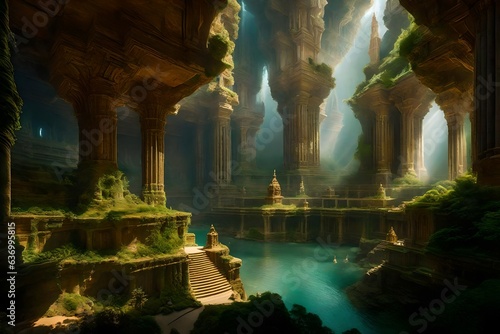 Agartha is a mythical realm often depicted as an intricate subterranean city hidden beneath the Earth's surface - AI Generative photo