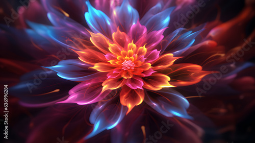 abstract flower with bright colors and sparks on a dark background