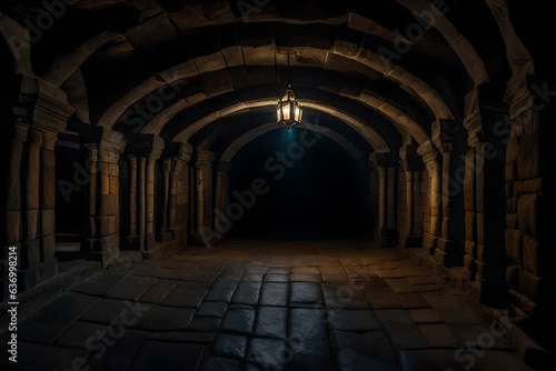 dungeon   From the Middle Ages  it is dark and underground  and it contains caves for monsters  and it is illuminated by a dim light - AI Generative