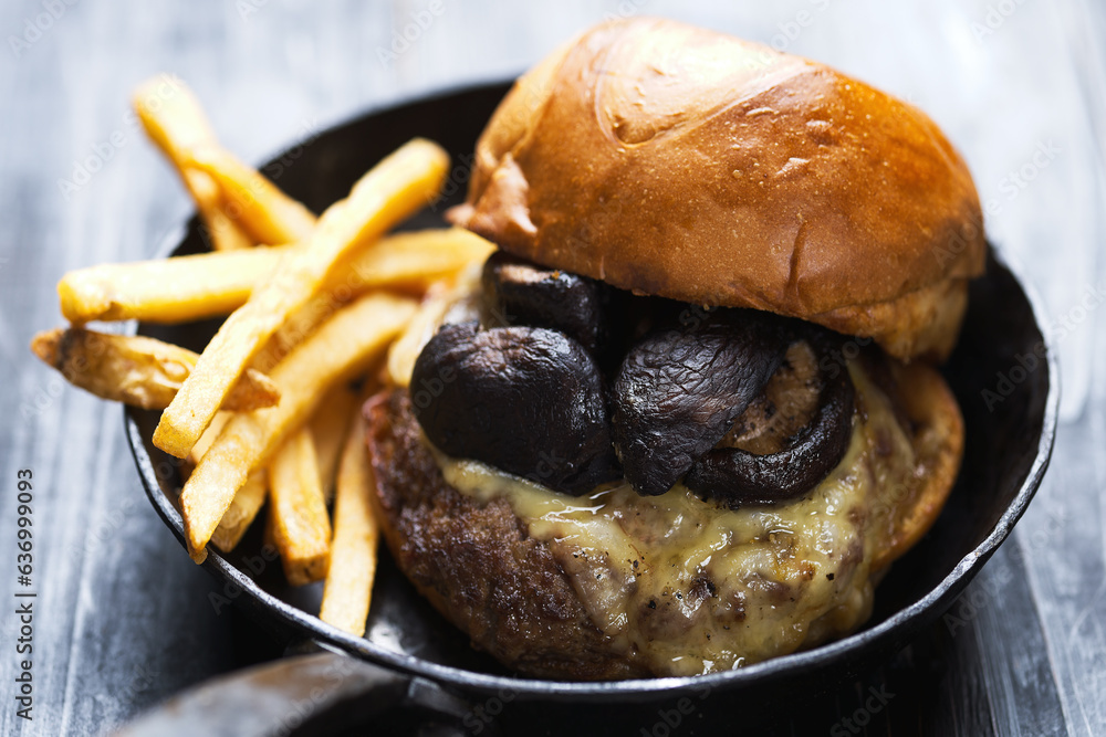 american mushroom cheese hamburger