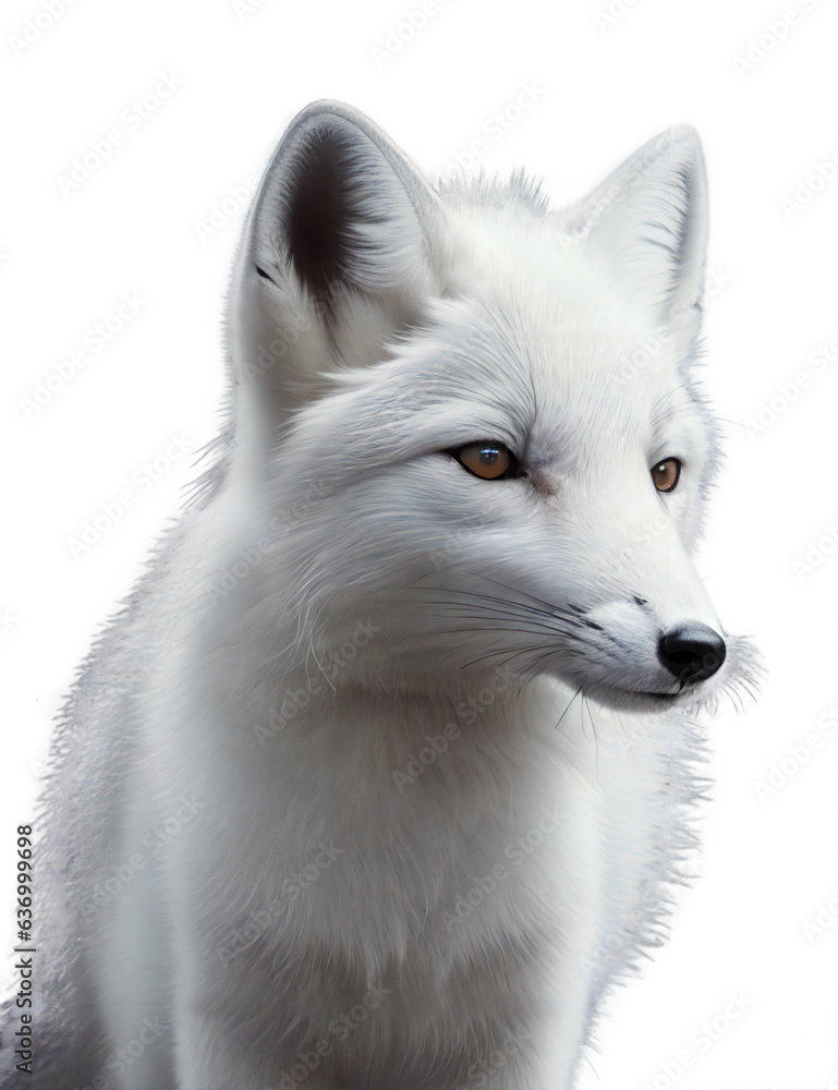 Portrait of a rare white fox, isolated on white and transparent background for digital art/work. Png file Portrait of a rare white fox, isolated on white and transparent background for digital art/work. Png file