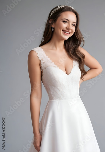 young middle age blonde happy smiling bride in bridal frock