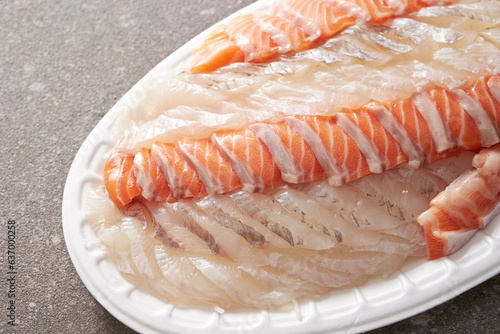 Fresh salmon sashimi and white fish sashimi 