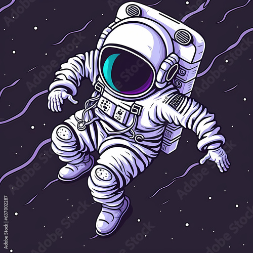 Astronaut spaceman illustration space station in outer space. banner or background. Abstract drawings of the future. Generative AI