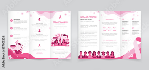 Young and middle aged women's health awareness or breast cancer awareness month trifold brochure, pamphlet, triptych leaflet or flyer template