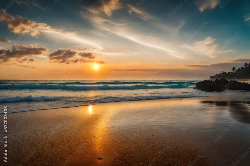 the cinematic wide-angle scene, beach sunset scene - AI Generative