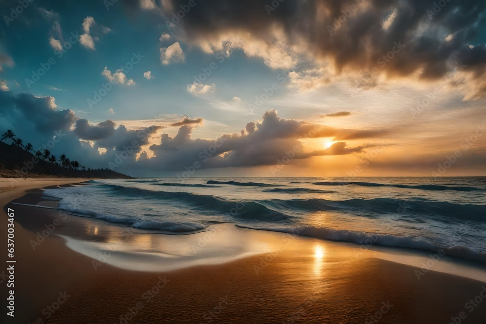 the cinematic wide-angle scene, beach sunset scene - AI Generative