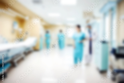 Abstract blurred illustration background. Defocus blur image of corridor in hospital or clinic. Concept about Health car office interior doctor nurse patient location and other elements in hospital.