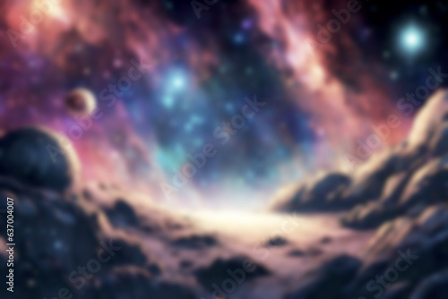 Abstract blurred background illustration. Exploring Astonishing Galaxy. Astronauts Unearth Marvels of planet stars cosmic nebula. Spaceman Space Adventure.