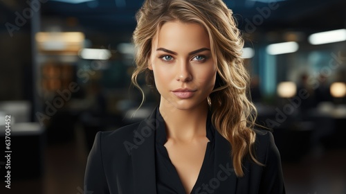 Confident portrait of beautiful business girl with assertive hand gesture, corporate, professional photography, natural lighting, daytime, executive photograph, confident mood