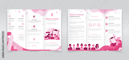 Trifold brochure, pamphlet, triptych leaflet or flyer template which shows the contribution of healthcare professionals in women's health issues such as breast cancer