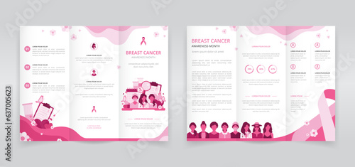 Trifold brochure, pamphlet, triptych leaflet or flyer template which shows the importance of early detection and proper treatments in women's health issues such as breast cancer 