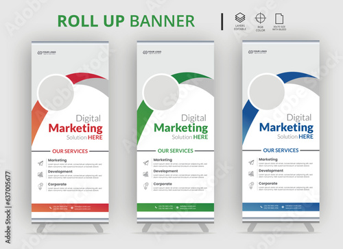 Corporate roll up banner design template, medical, 3d, advertising, background, banner, biochemistry, biology, blue, brochure, business promotion signage standee vector layout,Roll up banner vector t
