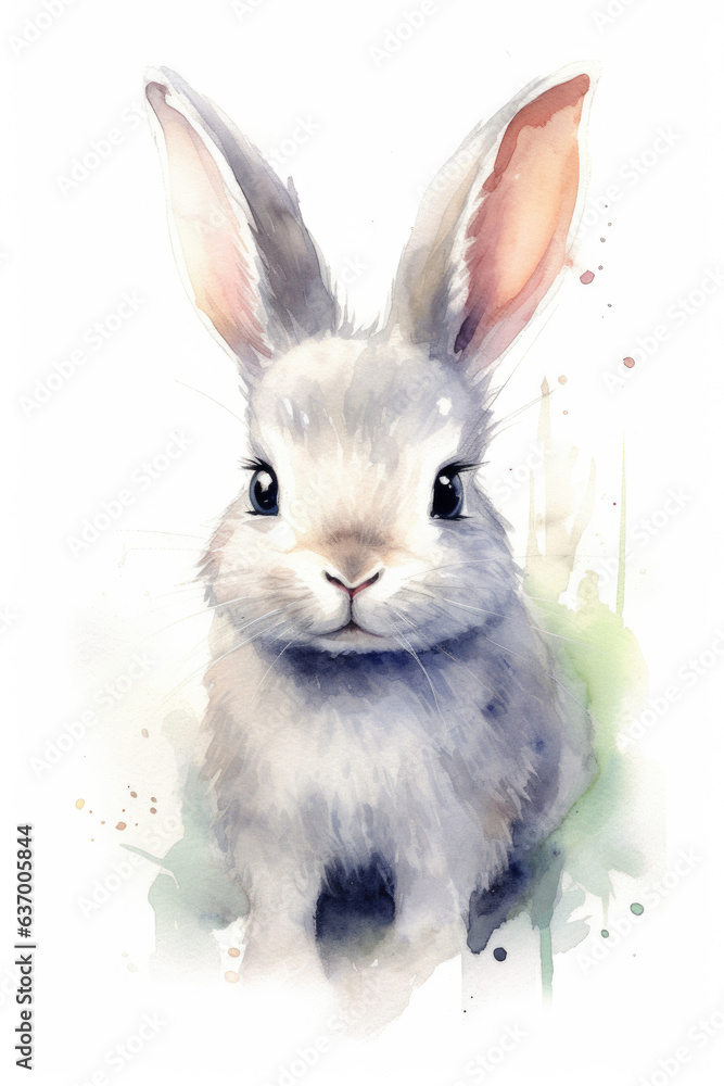 Baby rabbit, watercolor. Bunny.