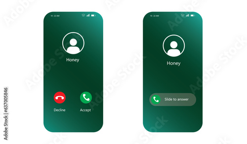 Calling Screen Concept UI Set with Realistic Blurry Background. Incoming Call Screen Template