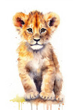Baby lion, watercolor. Cub.