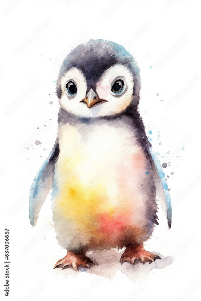 Naklejka premium Baby pinguin, watercolor.