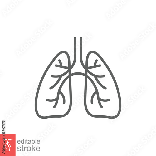 Lungs icon. Simple outline style. Human internal organ, lung, respiratory system, pulmonology concept. Thin line symbol. Vector illustration isolated on white background. Editable stroke EPS 10.