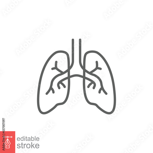 Lungs icon. Simple outline style. Human internal organ, lung, respiratory system, pulmonology concept. Thin line symbol. Vector illustration isolated on white background. Editable stroke EPS 10.