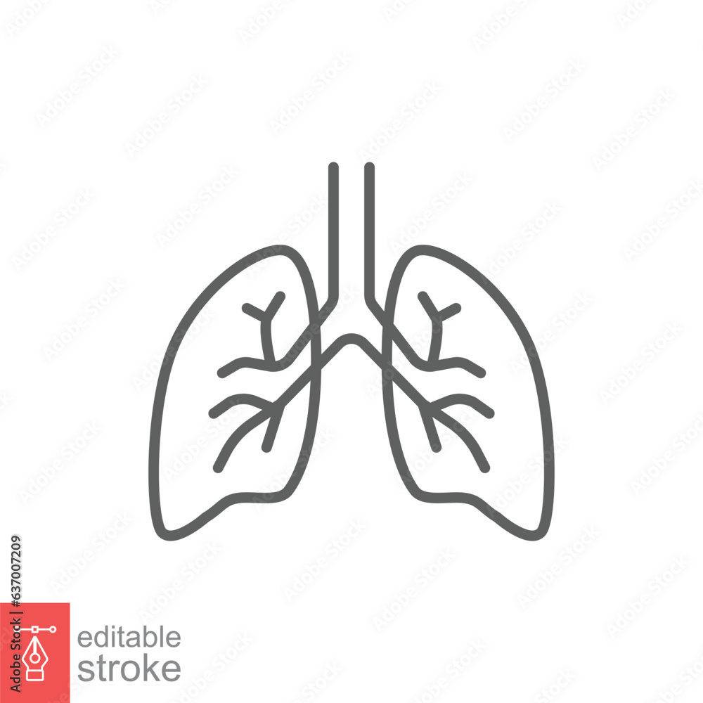 Lungs icon. Simple outline style. Human internal organ, lung, respiratory system, pulmonology concept. Thin line symbol. Vector illustration isolated on white background. Editable stroke EPS 10.