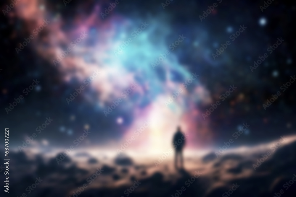Abstract blurred background illustration. Exploring Astonishing Galaxy. Astronauts Unearth Marvels of planet stars cosmic nebula. Spaceman Space Adventure.