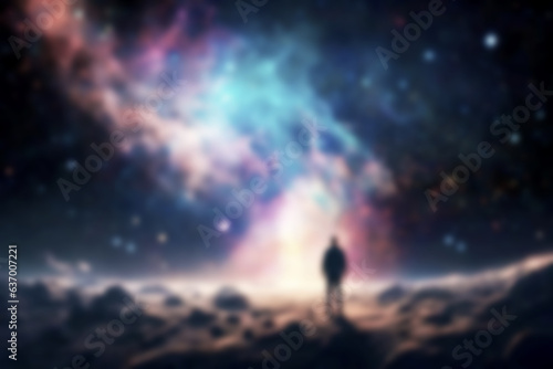 Abstract blurred background illustration. Exploring Astonishing Galaxy. Astronauts Unearth Marvels of planet stars cosmic nebula. Spaceman Space Adventure. © Setthasith