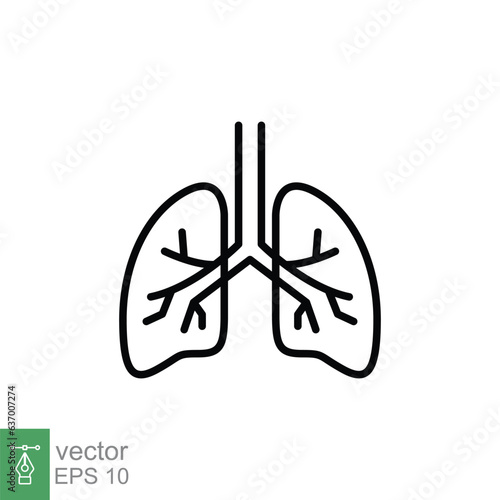 Lungs icon. Simple outline style. Human internal organ, lung, respiratory system, pulmonology concept. Thin line symbol. Vector illustration isolated on white background. EPS 10.