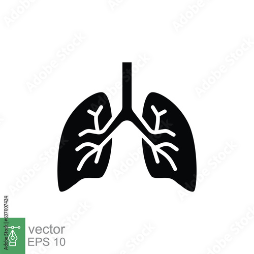 Lungs icon. Simple solid style. Human internal organ, lung, respiratory system, pulmonology concept. Black silhouette, glyph symbol. Vector illustration isolated on white background. EPS 10.