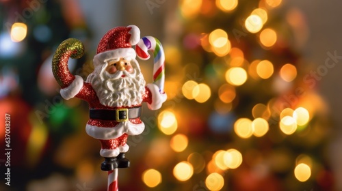 Christmas background with blurred lights bokeh and santa claus