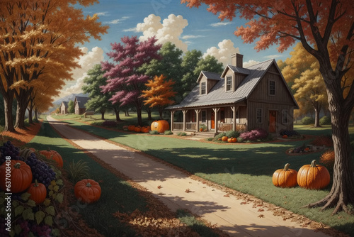 Autumn landscape with pumpk...