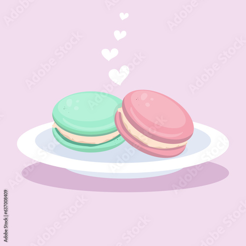 macaroons on plate with hearts
