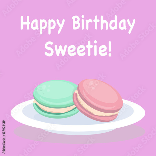 Cake on pink background with inscription Happy birthday Sweetie