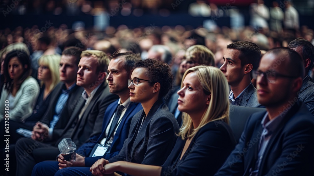 group of businesspeople attending a conference Diverse men and women attending a conference in a convention center,ai generate