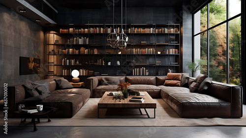 The style of decorating living room with luxury with dark concrete