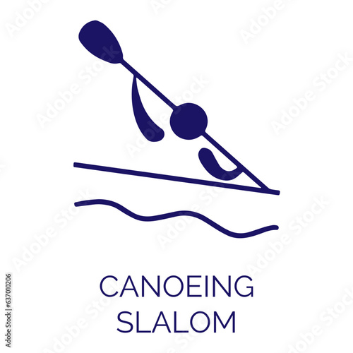 Summer sport icon. Vector isolated pictogram on white background with the names of sports disciplines. Olympic games. Olympic sport. Canoeing slalom.