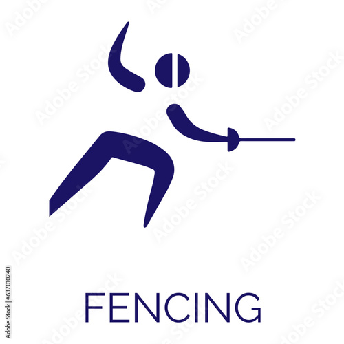 Summer sport icon. Vector isolated pictogram on white background with the names of sports disciplines. Olympic games. Olympic sport. Fencing