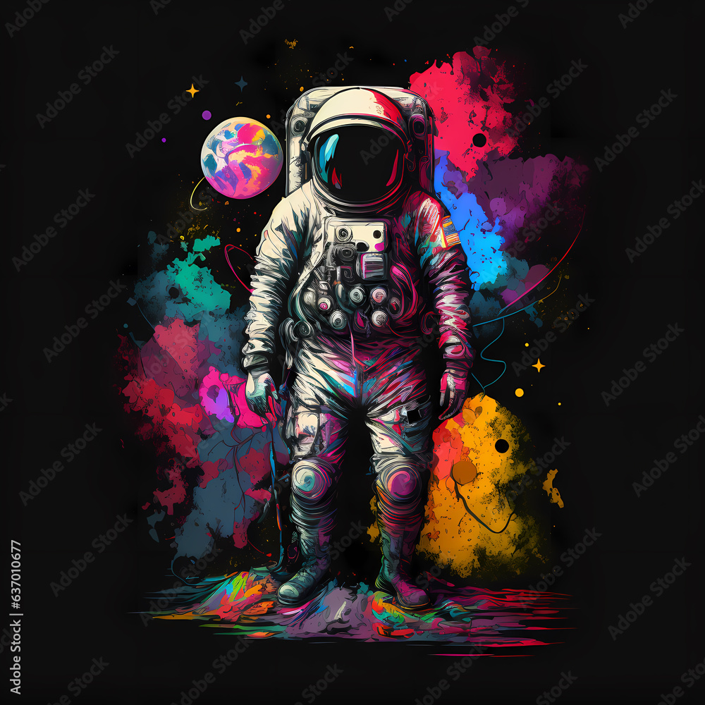 Space, cosmonaut and galaxy illustration for poster. Astronauts wear full spacesuits for space operations. Generative AI