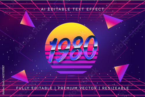 1980s editable typography, 80s retro text effect, 80s vintage stripe line font letters