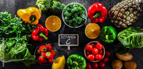 Obraz na plátne Food products rich in vitamin C or ascorbic acid