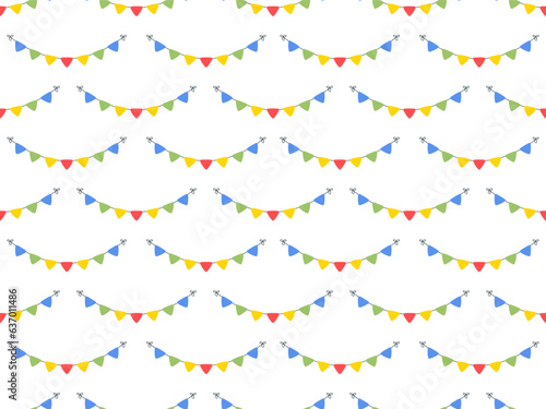 Seamless Celebrate a Colorful Cute flag garlands party isolated on white background. Birthday, Christmas, anniversary, and festival fair concept. Vector illustration flat cartoon design.