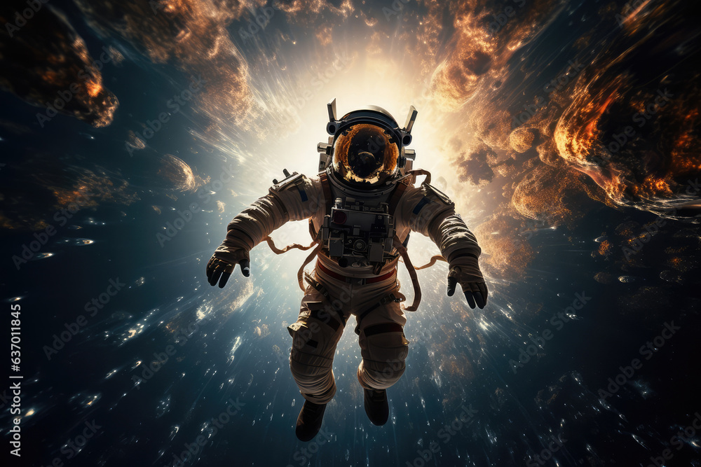 Astronaut floating in space .