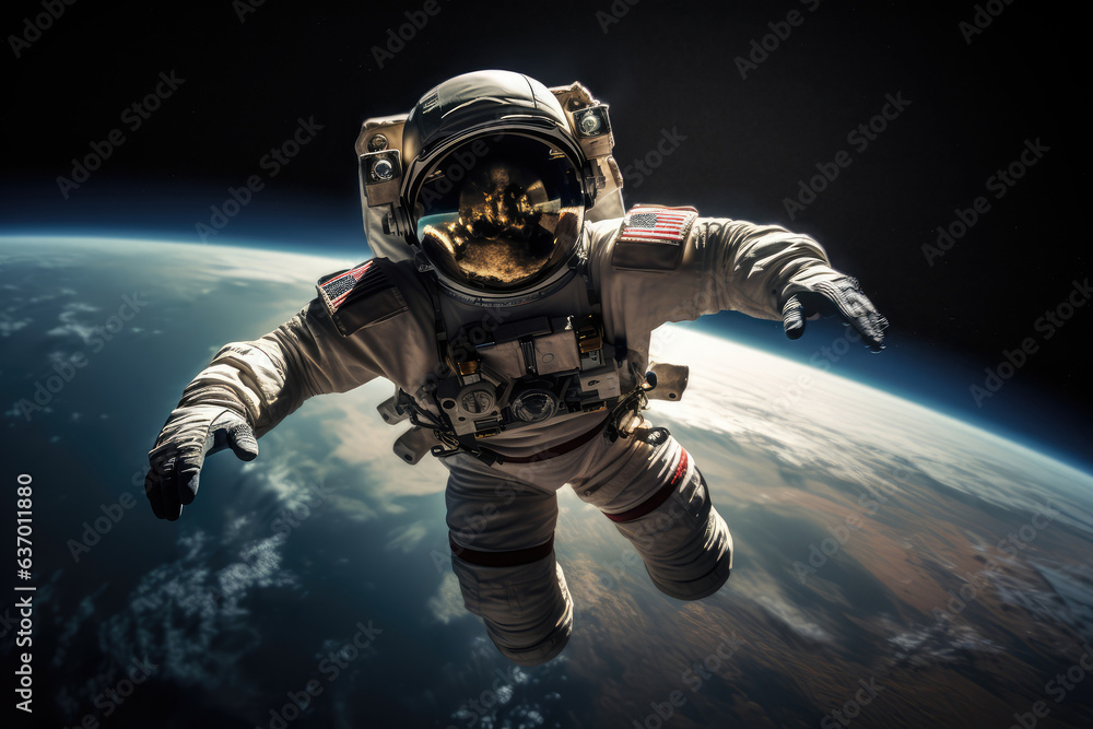 Astronaut in outer space against the background of the planet Earth.