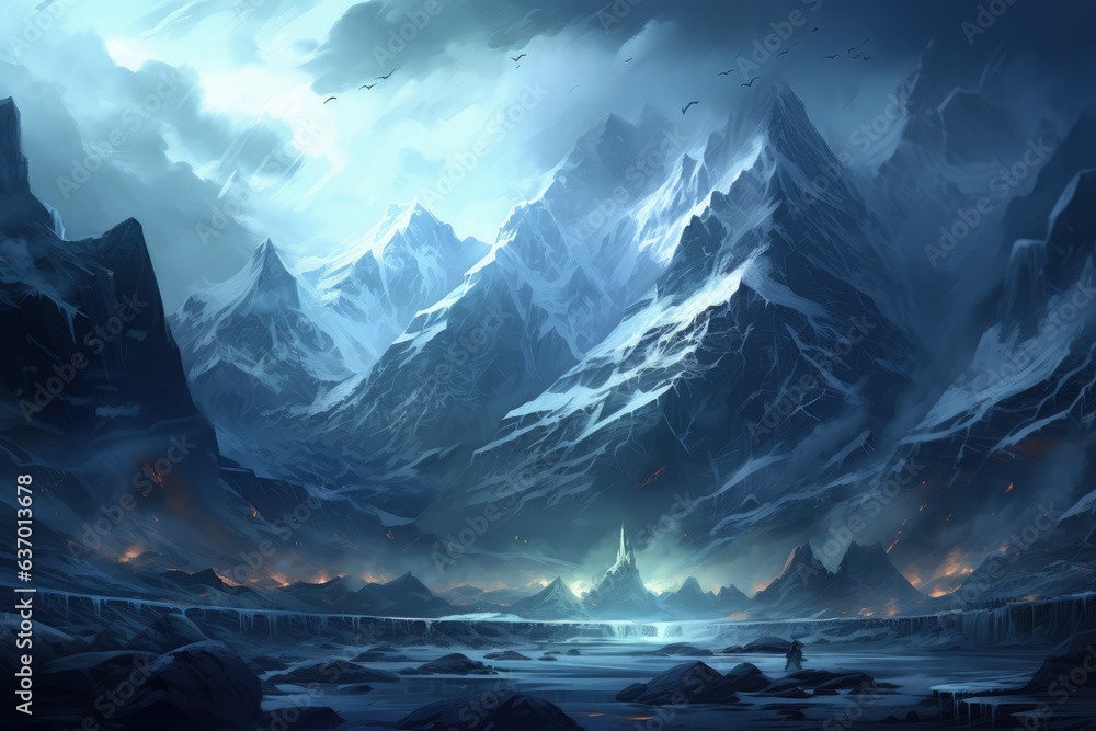 Majestic Snow-Capped Mountain Range. Generative AI