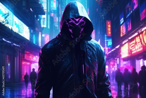 Cyberpunk Hacker in a Neon-drenched Alley. Generative AI