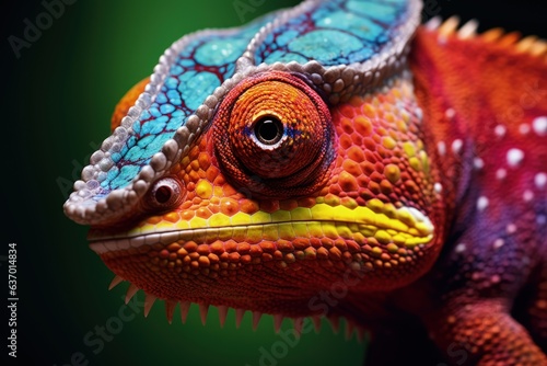Close-Up of a Colorful Chameleon s Changing Skin. Generative AI