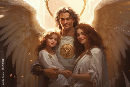 Guardian Angel Shielding a Family. Generative AI © Ilugram