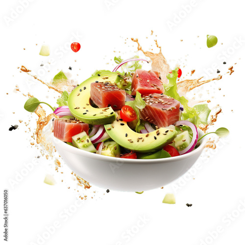 Avocado and tuna salad, poke, tuna, fresh healthy food icon, isolated, AI generated