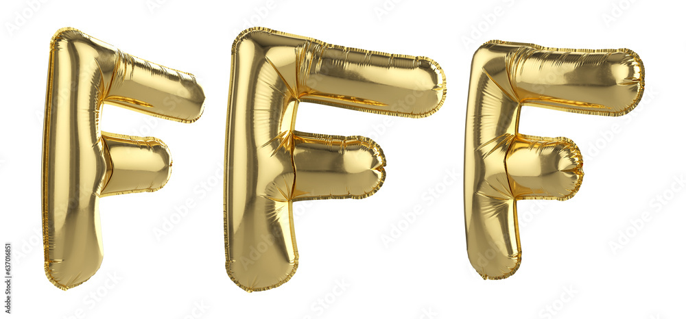 Gold foil balloon letter F on transparent background. 3d render. Gold foil balloon letter F on transparent background. 3d render.