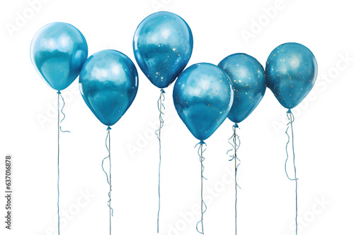 Blue balloons watercolor illustration isolated on transparent background