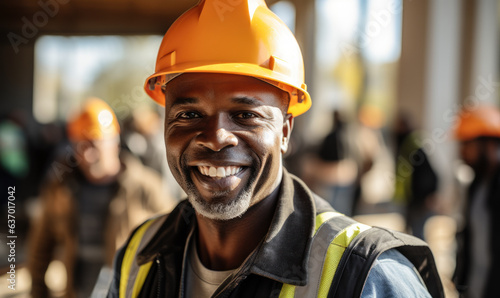 Positive Construction Worker in Hard Hat: Job Site © Bartek